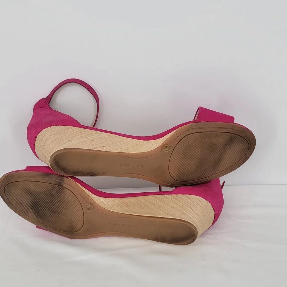 Alex Marie Womens Magenta Pink Ankle Strap Wedge Sandals Size 10M